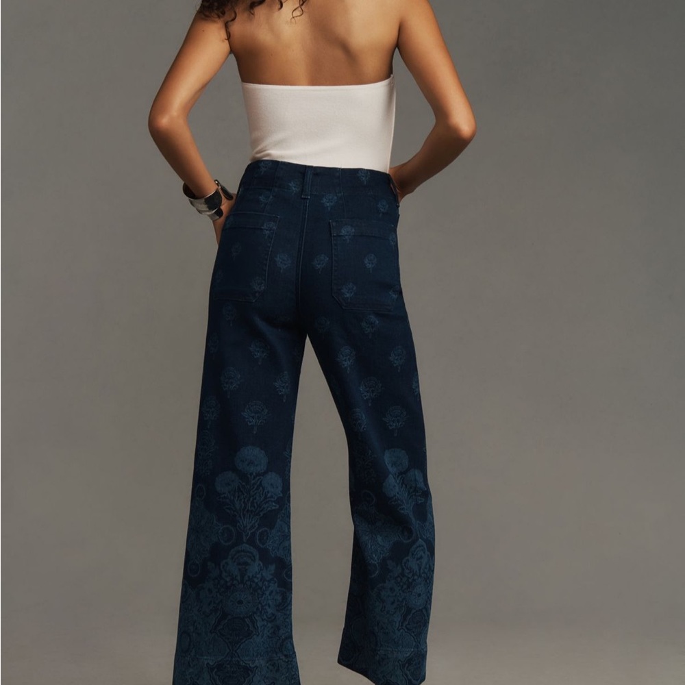 Anthropologie Maeve Colette wide leg Floral Cropped Jeans - Picture 8 of 10
